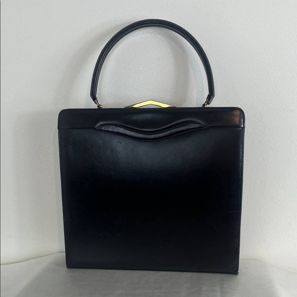 1950 to 1960 Vintage Black Leather Handbag